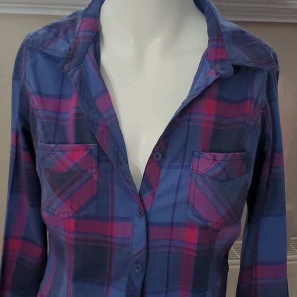 Cottagecore Garage Plaid Purple/Blue Cotton Long Sleeved Shirt- XS - Picture 5 of 12